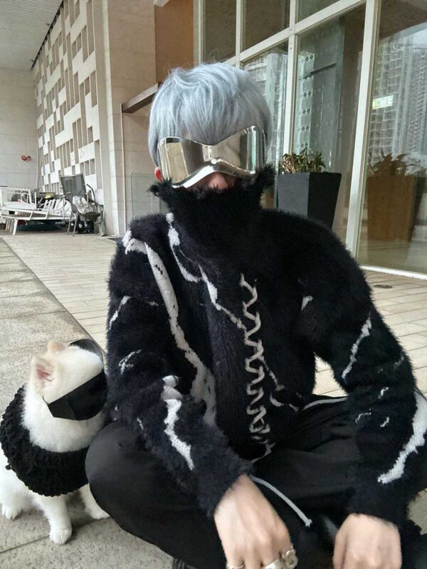 Rip Damage Design Turtleneck Knitwear Sweater - 1525