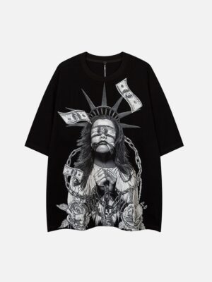 Chained Statue of Liberty and Cash Print T-shirt