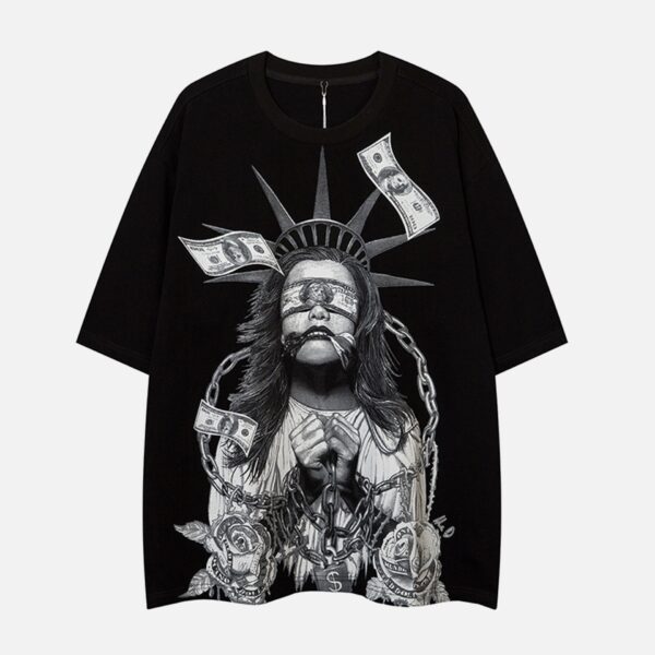 Chained Statue of Liberty and Cash Print T-shirt