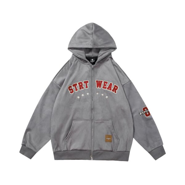 Retro Letter Embroidery Cardigan Hoodie Jacket