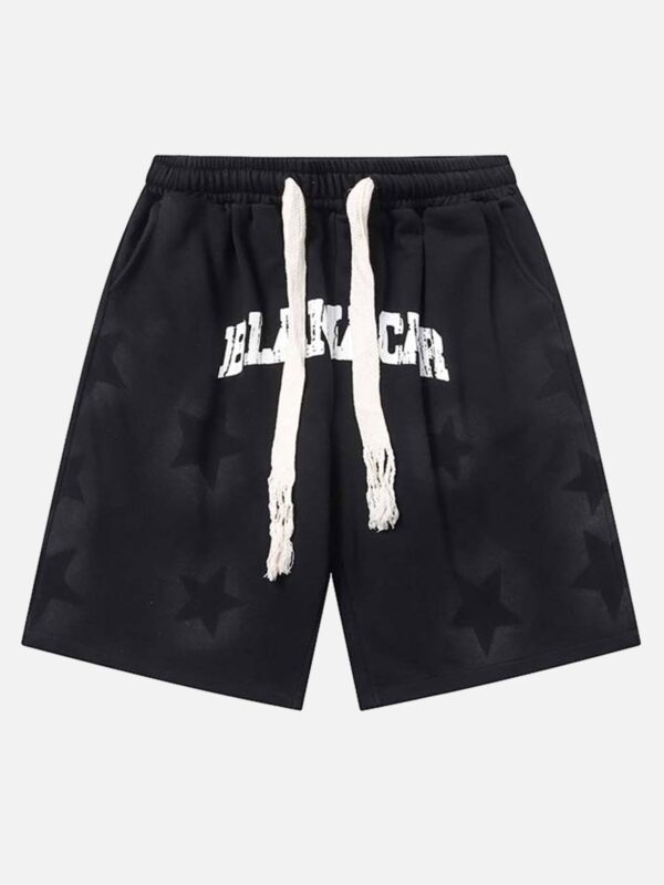 Star Letter Print Drawstring Shorts -1601