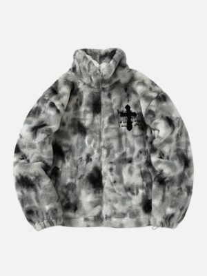 American Vintage Tie-dye Gradient Plush Embroidered Lambswool Jacket - 1558