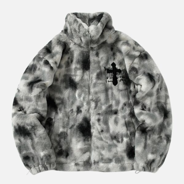 American Vintage Tie-dye Gradient Plush Embroidered Lambswool Jacket - 1558