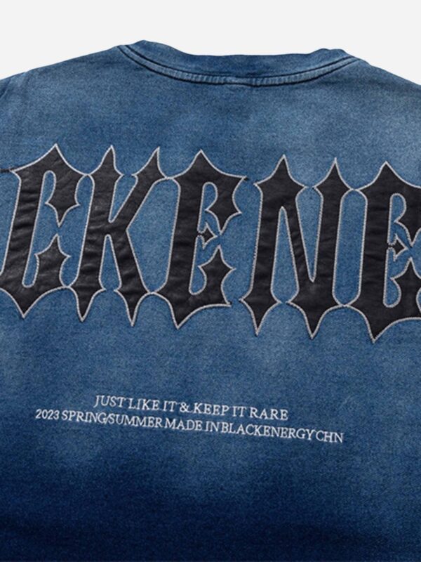 Tie-dye Gradient Letter Embroidery T-shirt - 1542