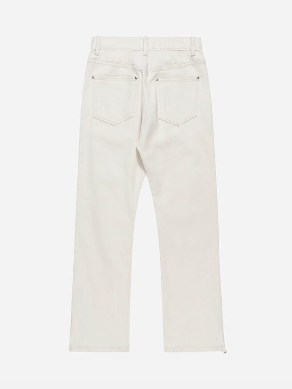 High Street Zipper Patchwork Pocket Denim Pants Straight Leg