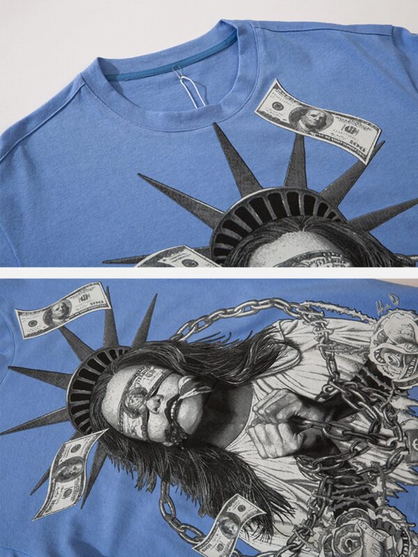 Chained Statue of Liberty and Cash Print T-shirt