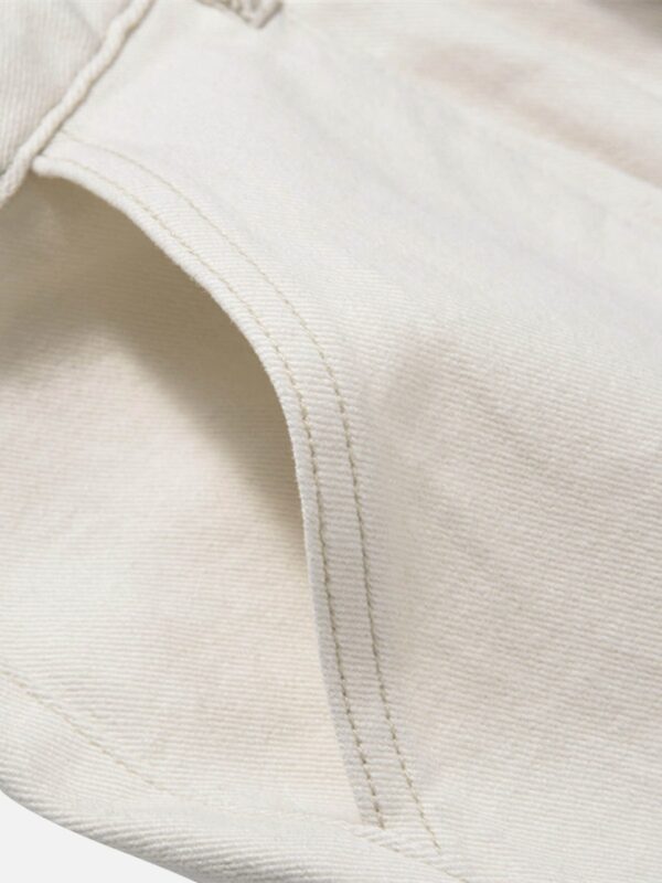 High Street Zipper Patchwork Pocket Denim Pants Straight Leg