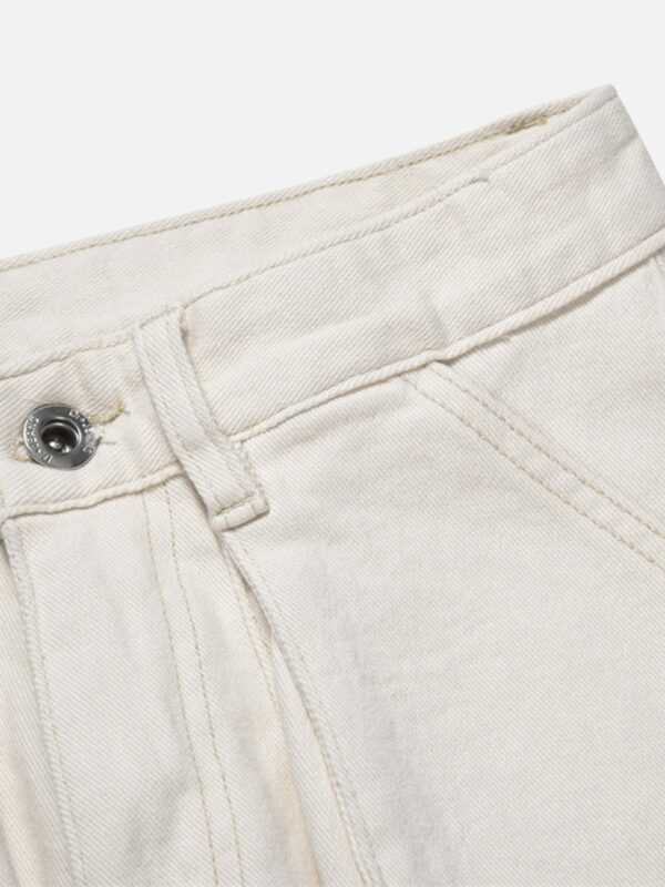 High Street Zipper Patchwork Pocket Denim Pants Straight Leg