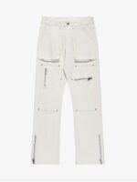 High Street Zipper Patchwork Pocket Denim Pants Straight Leg