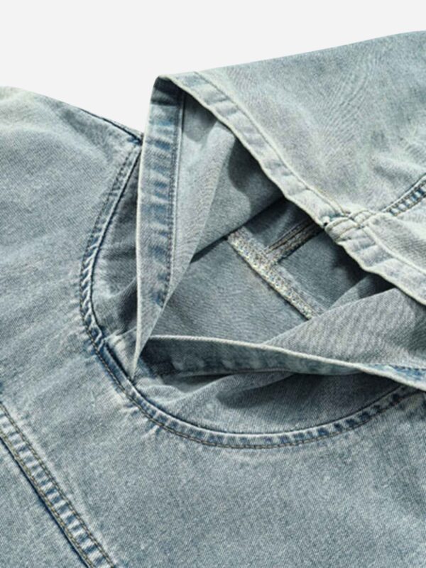 High Street Washed And Worn Denim Hoodie - 1464