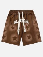 Star Letter Print Drawstring Shorts -1601