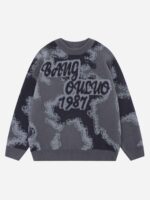 Camouflage Peplum Crew Neck Knit