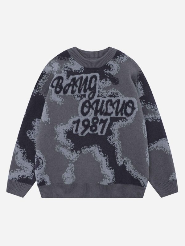 Camouflage Peplum Crew Neck Knit