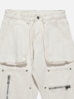 High Street Zipper Patchwork Pocket Denim Pants Straight Leg