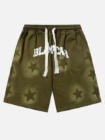 Star Letter Print Drawstring Shorts -1601