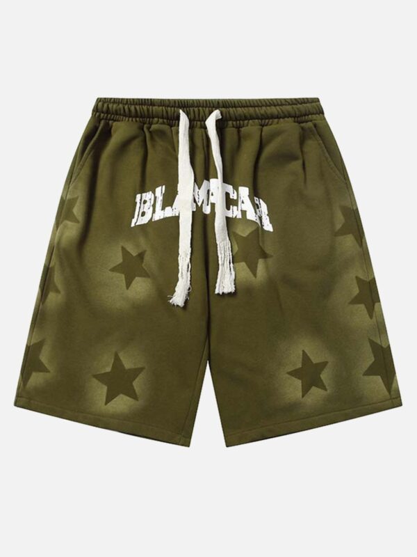Star Letter Print Drawstring Shorts -1601