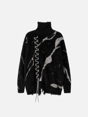 Rip Damage Design Turtleneck Knitwear Sweater - 1525