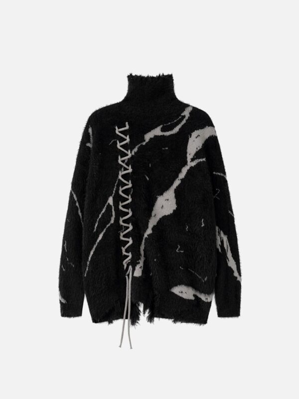 Rip Damage Design Turtleneck Knitwear Sweater - 1525