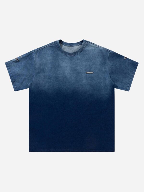 Tie-dye Gradient Letter Embroidery T-shirt - 1542