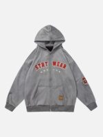 Retro Letter Embroidery Cardigan Hoodie Jacket