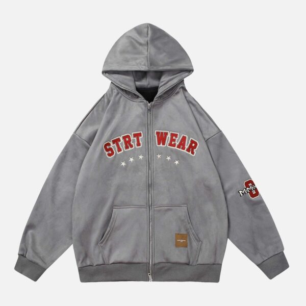 Retro Letter Embroidery Cardigan Hoodie Jacket