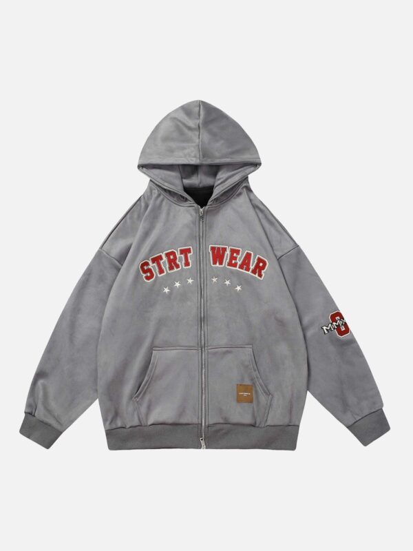 Retro Letter Embroidery Cardigan Hoodie Jacket