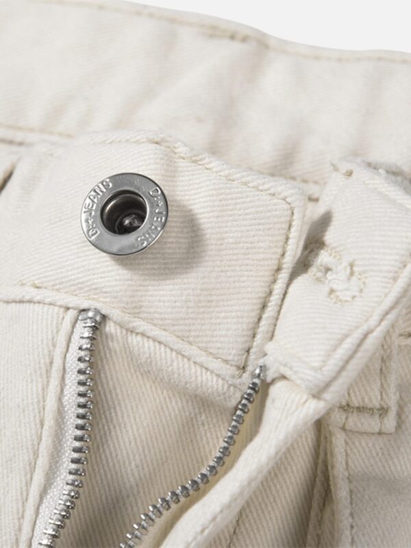 High Street Zipper Patchwork Pocket Denim Pants Straight Leg