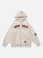 Retro Letter Embroidery Cardigan Hoodie Jacket