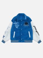 Hip-hop Loose Letters Embroidered Patch Faux Lambswool Jacket - 1590