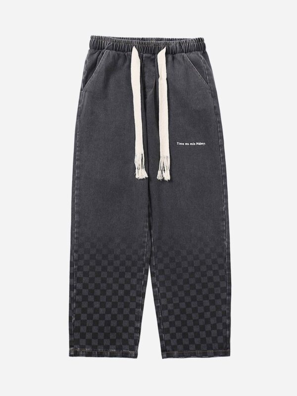 American Washed Elastic Waist Denim Casual Pants