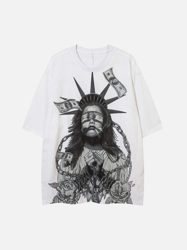 Chained Statue of Liberty and Cash Print T-shirt