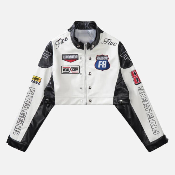 Badge Short PU Leather Racing Jacket - 1631