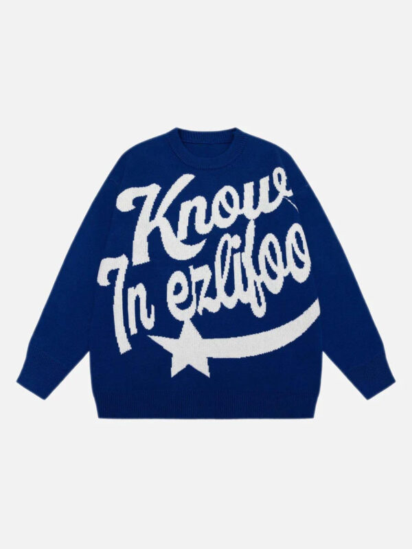 Letter Print Knitted Sweater -1414