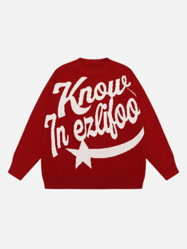 Letter Print Knitted Sweater -1414