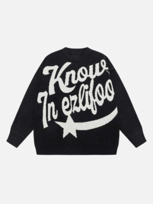 Letter Print Knitted Sweater -1414