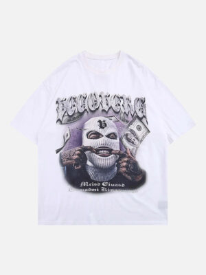 Masked Gangster Portrait Printed T-Shirt-1533