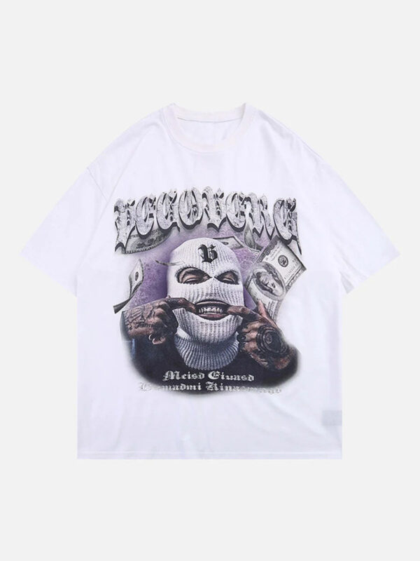 Masked Gangster Portrait Printed T-Shirt-1533