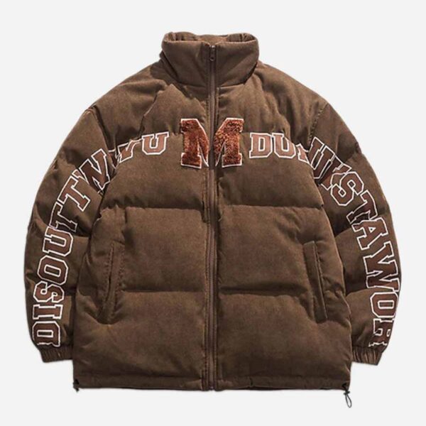 Retro Letter Print Puffer Jacket -1396