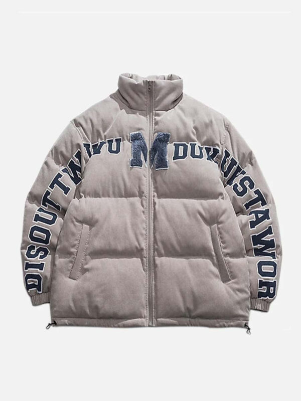 Retro Letter Print Puffer Jacket -1396
