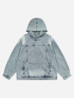 High Street Washed And Worn Denim Hoodie - 1464