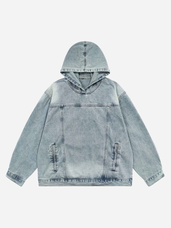 High Street Washed And Worn Denim Hoodie - 1464