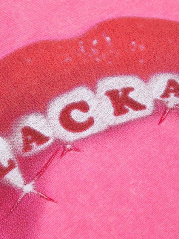 Hip Hop Mouth Printed Washed Out T-shirt