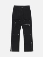 High Street Zipper Patchwork Pocket Denim Pants Straight Leg