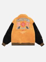 Hip-hop Loose Letters Embroidered Patch Faux Lambswool Jacket - 1590