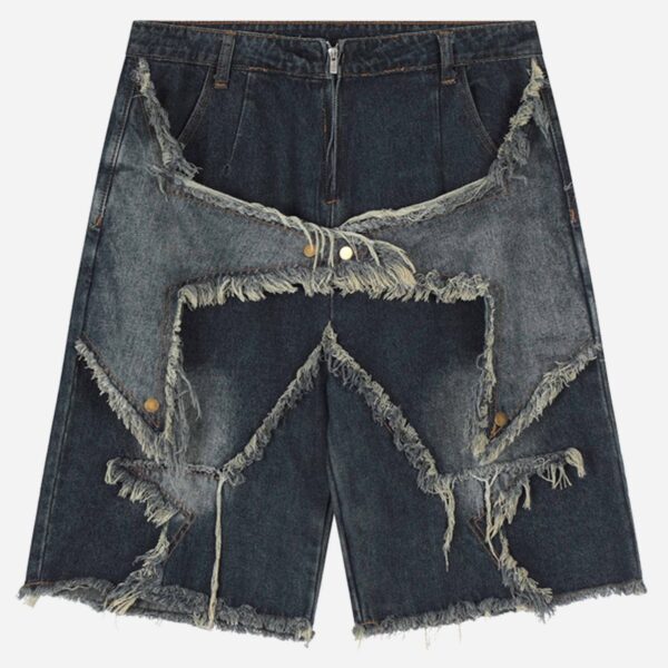American Pentagram Tassel Patch Denim Shorts