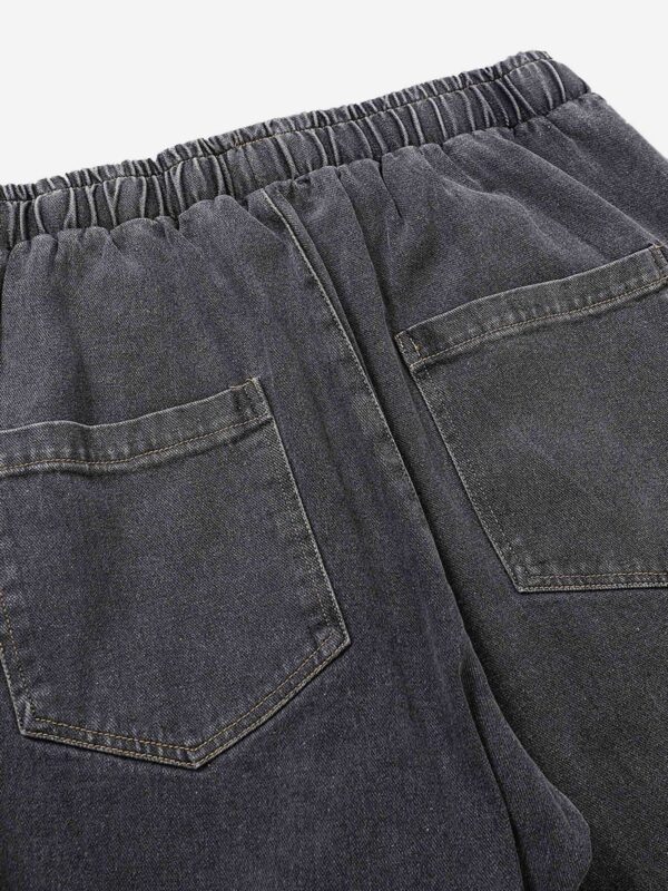 American Washed Elastic Waist Denim Casual Pants