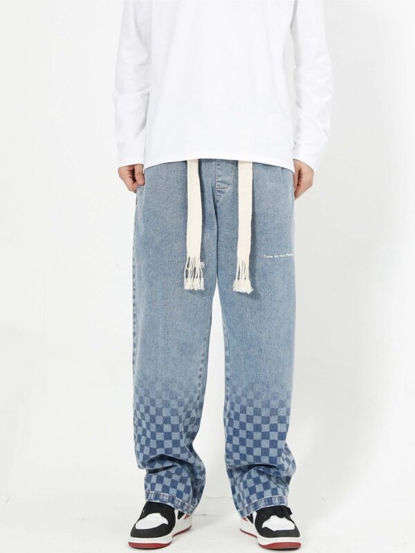 American Washed Elastic Waist Denim Casual Pants