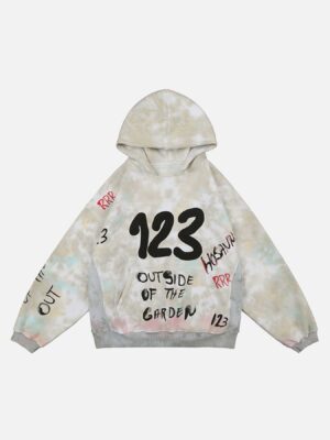 Heavy Wash Vintage Digital Print Hooded Sweatshirt