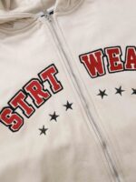 Retro Letter Embroidery Cardigan Hoodie Jacket